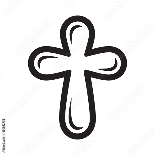 Simple hand drawn christian cross icon with thick outline