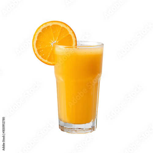 Fresh Orange Juice Served in a Tall Glass With a Slice of Orange on the Rim