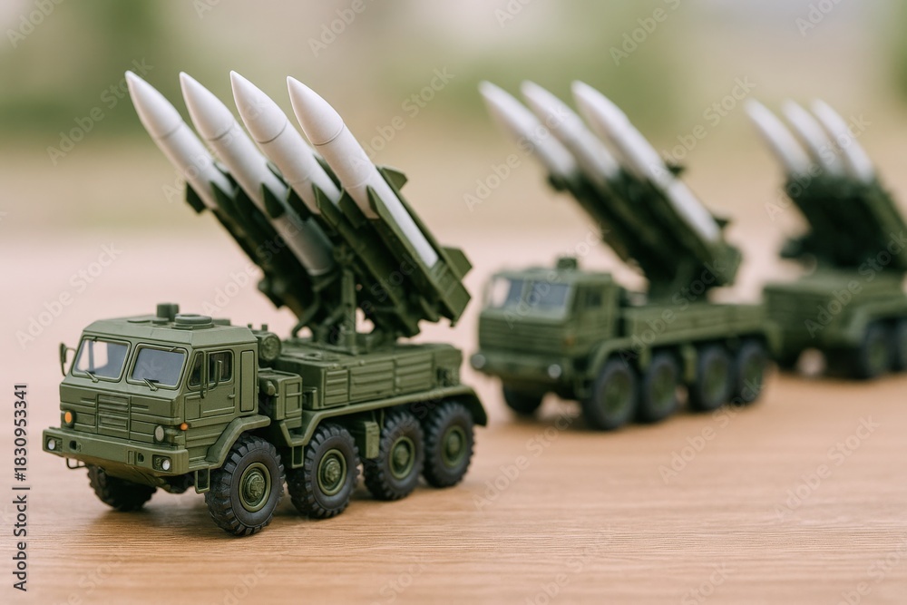 Obraz premium Military Vehicles with Missiles Arrayed in Formation Displaying Strength and Readiness for Defense or Potential Conflict
