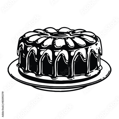 A cake covered with a shiny reflective glaze