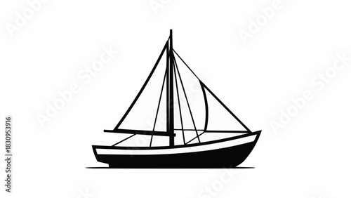 Classic Sailboat Silhouette with Tall Masts and Sails.