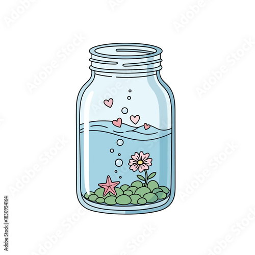 Heartfelt oceanic tranquility bottled: A gentle scene of affection and marine elements