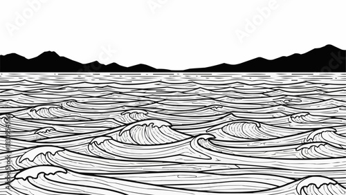 Dynamic ocean waves in a hand-drawn style.