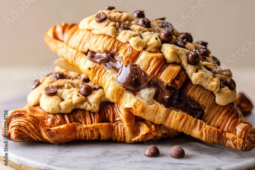 Cross Section View Of Viral Crookie Pastry With Gooey Melted Chocolate Interior And Cookie Crust Gooey Chocolate Crookie Cross Section
