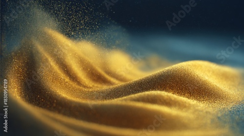 Abstract golden sand dunes with shimmering particles, creating a luxurious and captivating visual texture