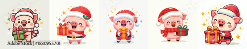 cute christmas dressed pig character vector