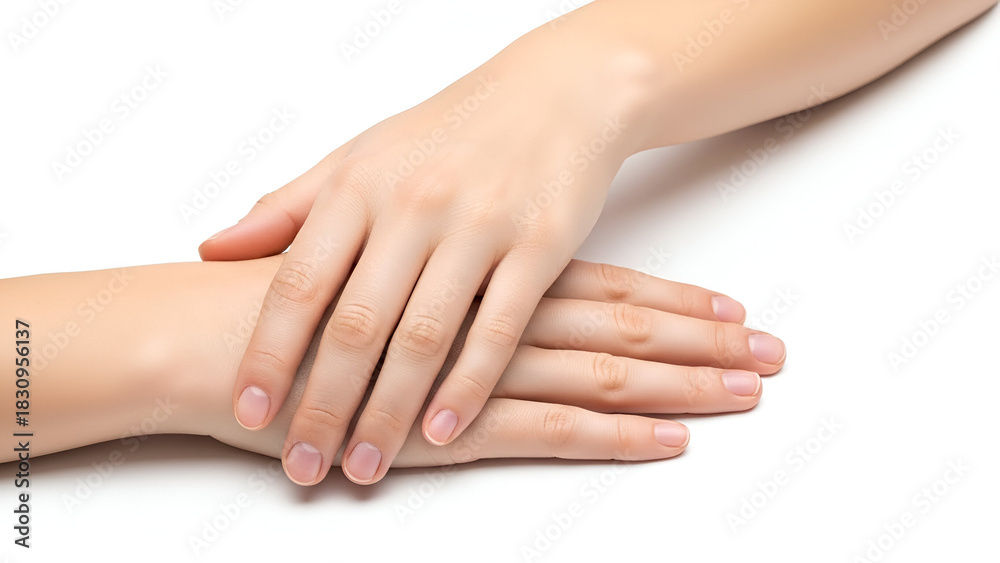 Fototapeta premium Two Hands Touching Gently on White Background 