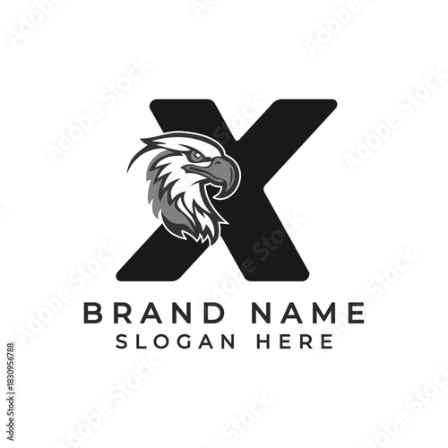 Letter X Logo Concept with Eagle face. Alphabet X Falcon Icon