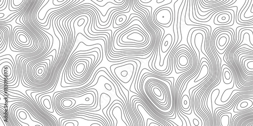 Abstract topographic contours map background. Topographic map and landscape terrain texture grid. Modern design with White background with topographic wavy pattern design. Black-white background.