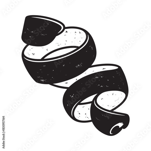 Black and white illustration of a potato peel spiral