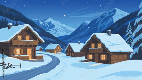 Snow Season in Rural Areas Illustrator Artwork Banner Background Design Template 