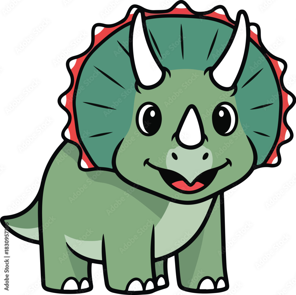 Fototapeta premium Cute Cartoon Triceratops Dinosaur with Big Smile Vector