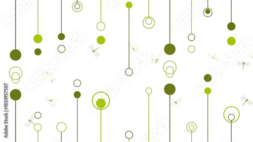 Abstract dragonfly and dot pattern with a minimalist nature theme.