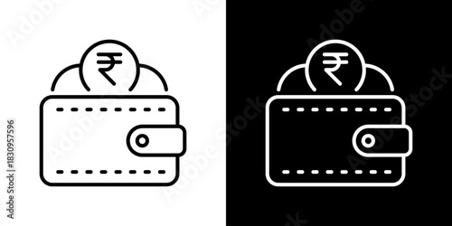 Wallet Icon With Rupee Currency Symbol. Fresh Line Design Built For Creative Flexibility In Light And Dark Versions.
