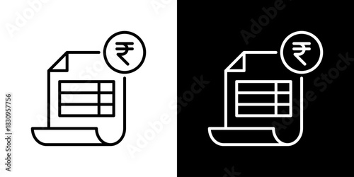 Invoice Icon With Rupee Currency Symbol. Fresh Line Design Built For Creative Flexibility In Light And Dark Versions.