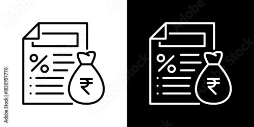Tax Icon With Rupee Currency Symbol. Fresh Line Design Built For Creative Flexibility In Light And Dark Versions.