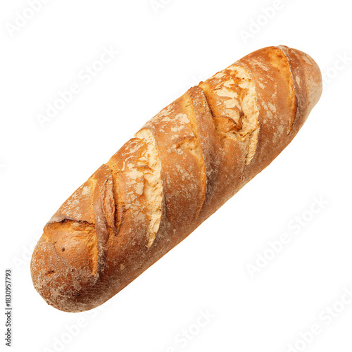 Freshly Baked French Bread Loaf Resting on a Surface in a Warm Kitchen Settin...