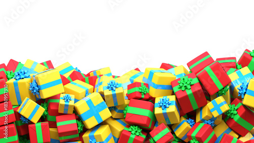 Décoration de pied de page ornée de cadeaux de Noël multicolores - rendu 3D sur fond transparent