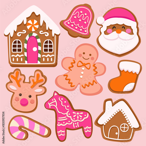 Collection of hand drawn gingerbread cookies.