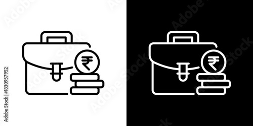Briefcase Icon With Rupee Currency Symbol. Fresh Line Design Built For Creative Flexibility In Light And Dark Versions.