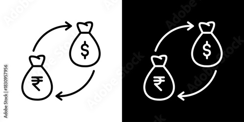 Exchange Icon With Rupee Currency Symbol. Fresh Line Design Built For Creative Flexibility In Light And Dark Versions.