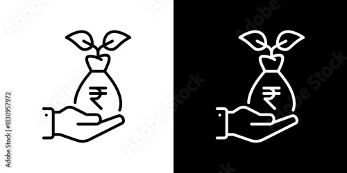 Investment Icon With Rupee Currency Symbol. Fresh Line Design Built For Creative Flexibility In Light And Dark Versions.