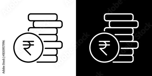 Coin Stack Icon With Rupee Currency Symbol. Fresh Line Design Built For Creative Flexibility In Light And Dark Versions.