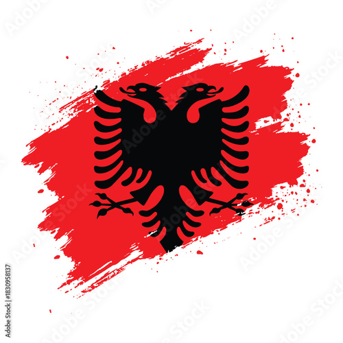 Albanian Flag Grunge Vector – Two-Headed Black Eagle on Red Brushstroke Background