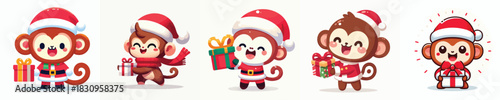 cute christmas dressed monkey character vector