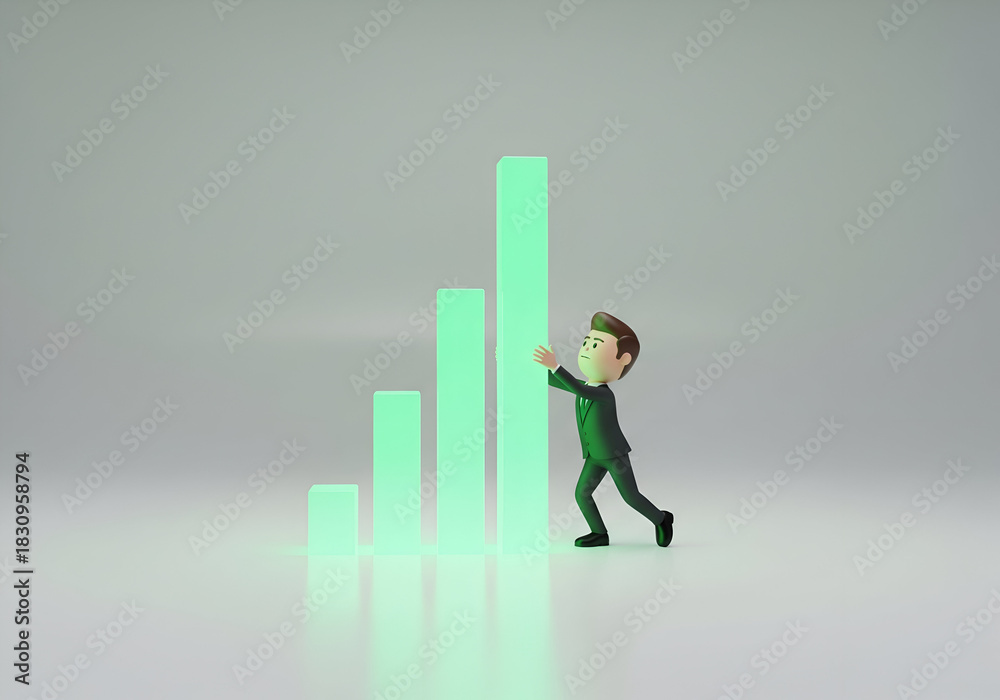 Fototapeta premium Businessman pushing graph up business growth success concept financial chart investment strategy progress 3d render