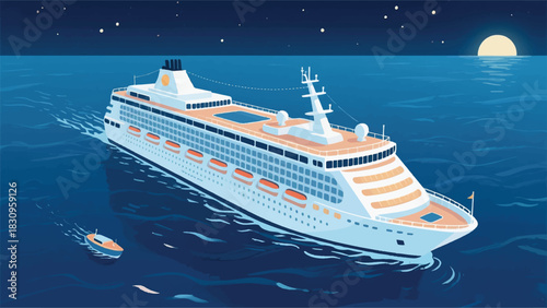 Large Cruise Ships in the Oceans of Nature Illustrator Artwork Banner Background Design Template 