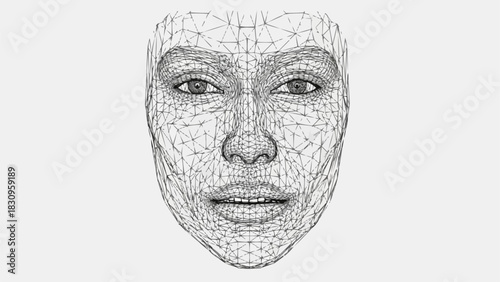 Wireframe 3D Model of a Human Face with Intricate Geometric Patterns.