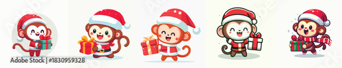 cute christmas dressed monkey character vector