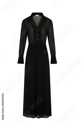 Elegant black lace maxi dress with long sleeves and v neckline for formal occasions