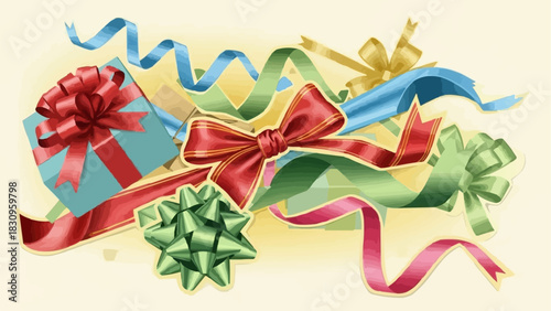 Vibrant Assortment of Gift Ribbons and Bows for Festive Occasions.