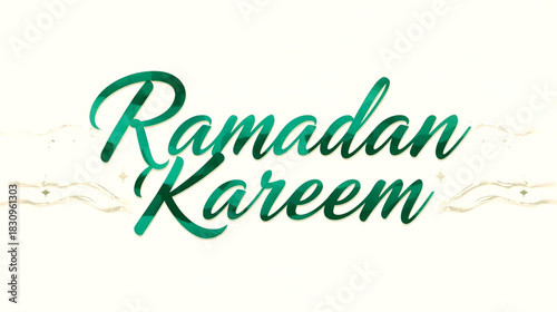 Elegant green calligraphy text reading ramadan kareem on a light background