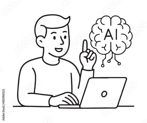 Innovative thinker using AI technology for problem solving on laptop, brainstorming future solutions and digital transformation with artificial intelligence