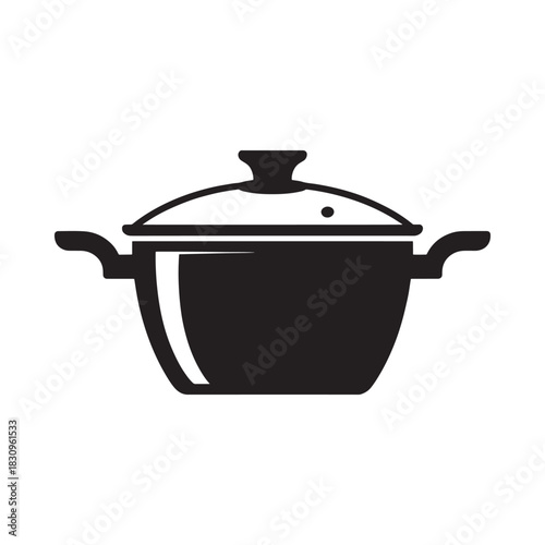 Simple black silhouette of a cooking pot with lid