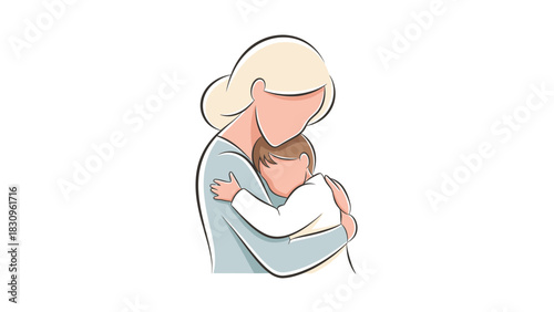 Loving mother embracing her child with gentle affection, showcasing the unbreakable bond and comfort, perfect for parenting blogs or heartfelt family projects