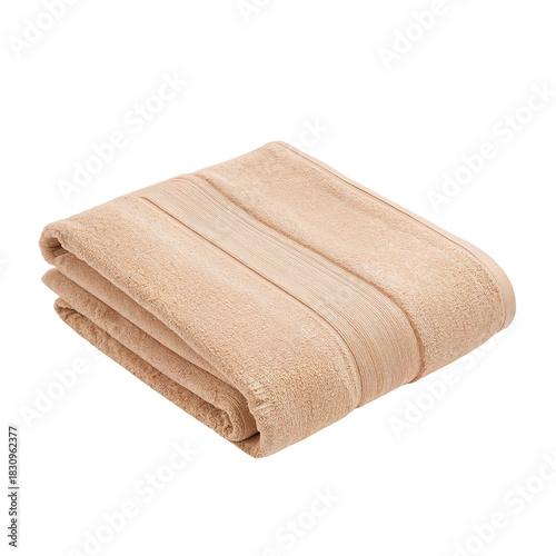 Soft Beige Towel Folded Neatly on a Flat Surface for Bathroom or Spa Use