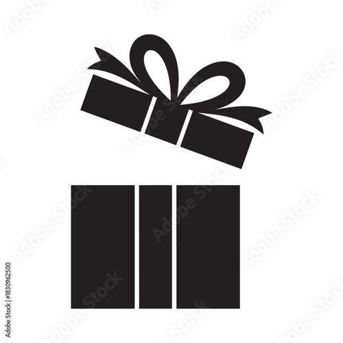 Black silhouette of a gift box with a bow