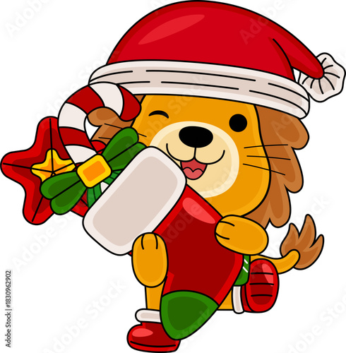 Cartoon Lion character celebrating Christmas