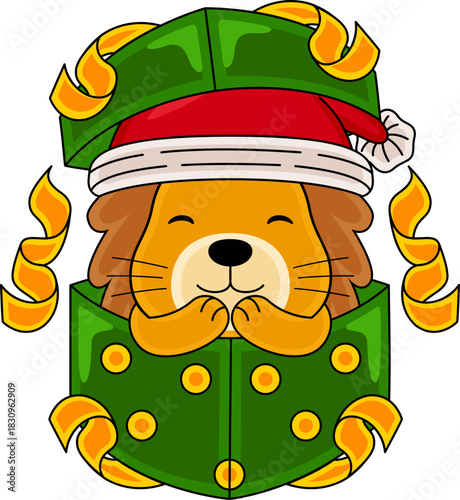 Cartoon Lion character celebrating Christmas