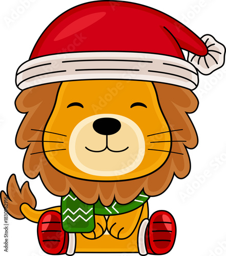Cartoon Lion character celebrating Christmas