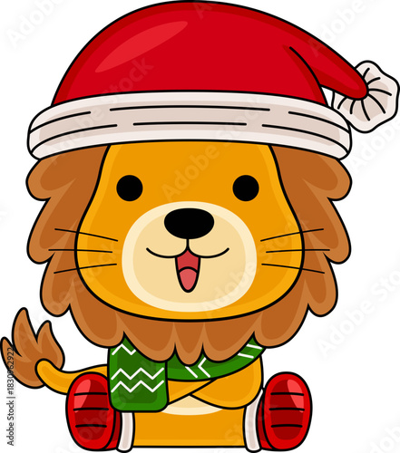 Cartoon Lion character celebrating Christmas