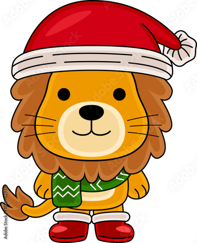 Cartoon Lion character celebrating Christmas