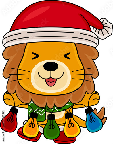 Cartoon Lion character celebrating Christmas