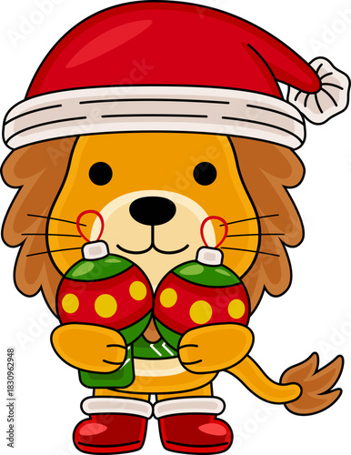 Cartoon Lion character celebrating Christmas