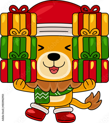 Cartoon Lion character celebrating Christmas