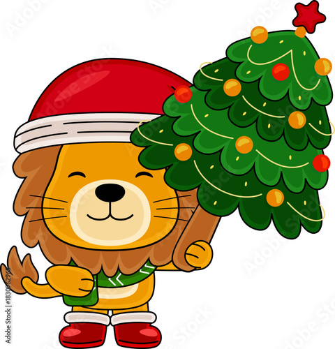 Cartoon Lion character celebrating Christmas